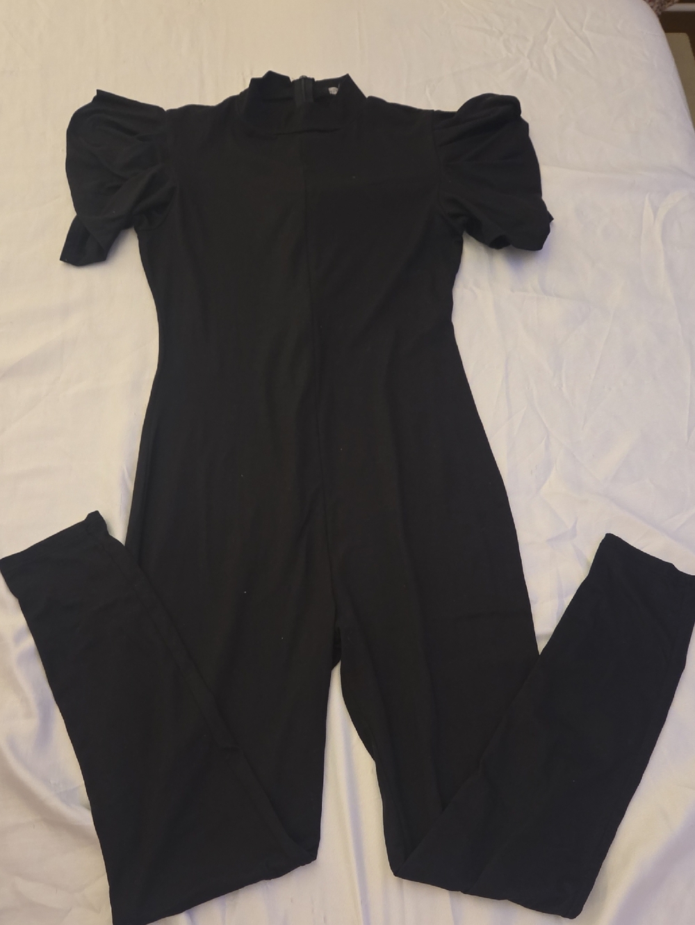 Fashion Nova Black Puff-Sleeve Jumpsuit